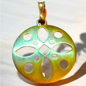 ROUND GOLD PENDANT 2” Circular Brushed Metal Finish with Flower Cutout Design